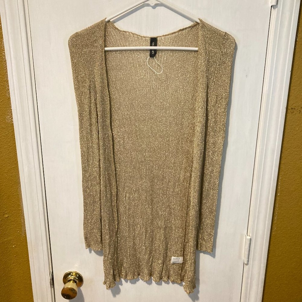 Gotha women's size 1 gold shimmer stretchy open front lightweight cover cardigan